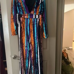 Colorful Vintage Sequin Striped Jumpsuit